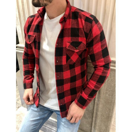 Chemise en flanelle à carreaux coupe décontractée manches longues
