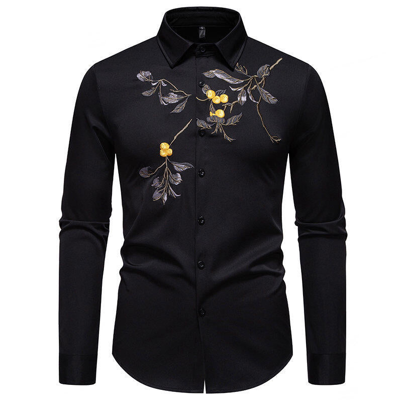 Chemise élégante brodée à manches longues pour homme