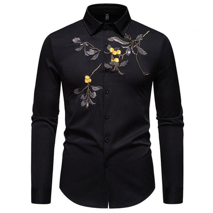 Chemise élégante brodée à manches longues pour homme