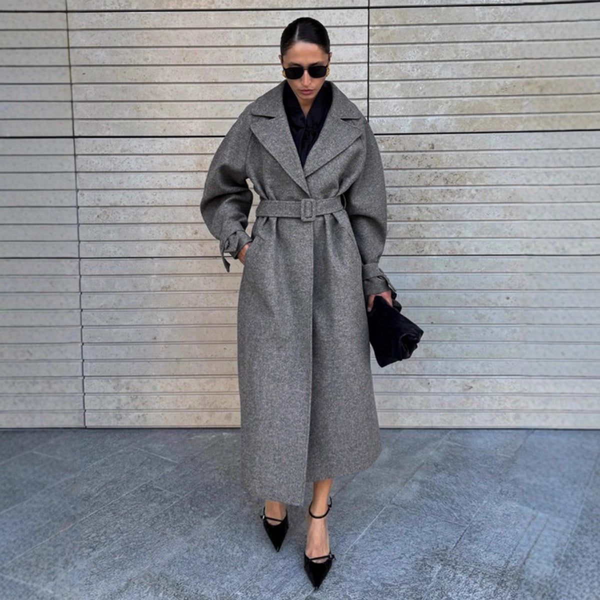 Manteau en laine pour femme élégant, ajusté, avec ceinture