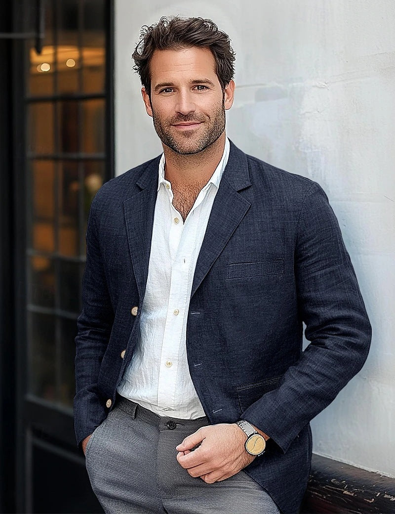 Blazer en lin pour homme, coupe moderne et ajustée, idéal pour l'été