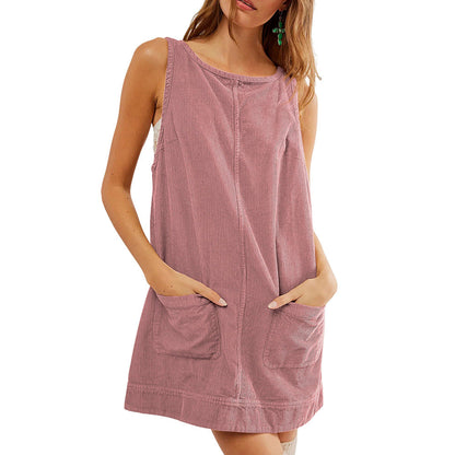 Robe jersey femme décontractée col rond avec poches