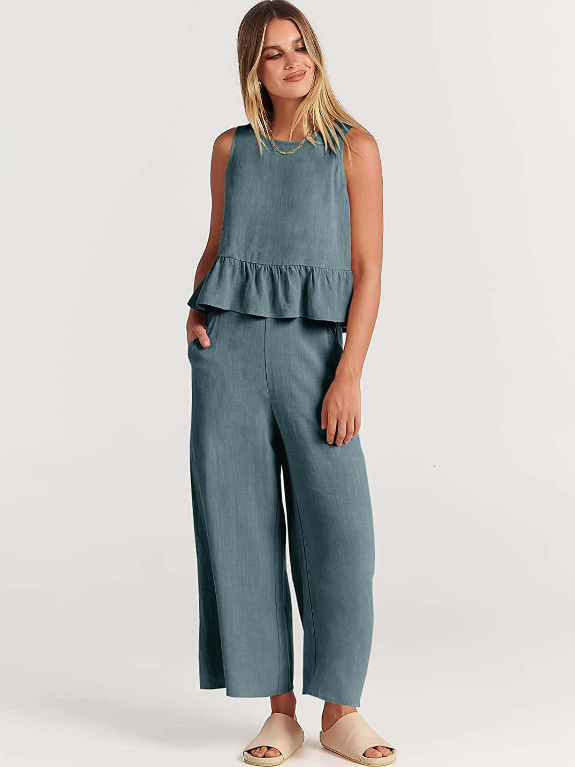 Ensemble deux pièces femme élégant avec détails à volants
