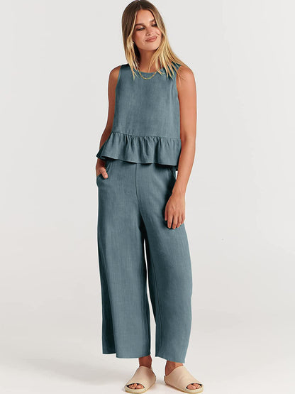 Ensemble deux pièces femme élégant avec détails à volants
