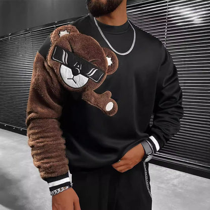 Herren Sweater Bär Applikation Weich Plüsch - IdealeKleiden