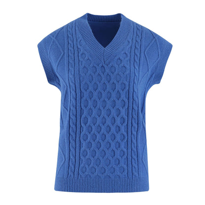 Gilet en tricot pour femme col V motif torsadé vêtement élégant