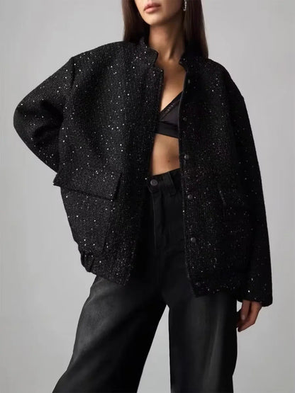 Veste col montant à sequins dorés élégante