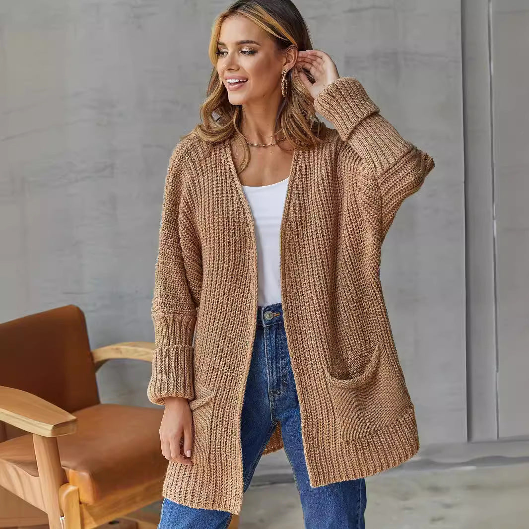 Gilet long en maille côtelée pour femme