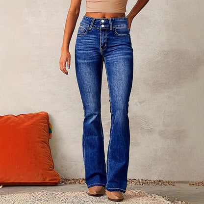 Damen High-Waist Jeans Weite Beine Komfort Fit - IdealeKleiden