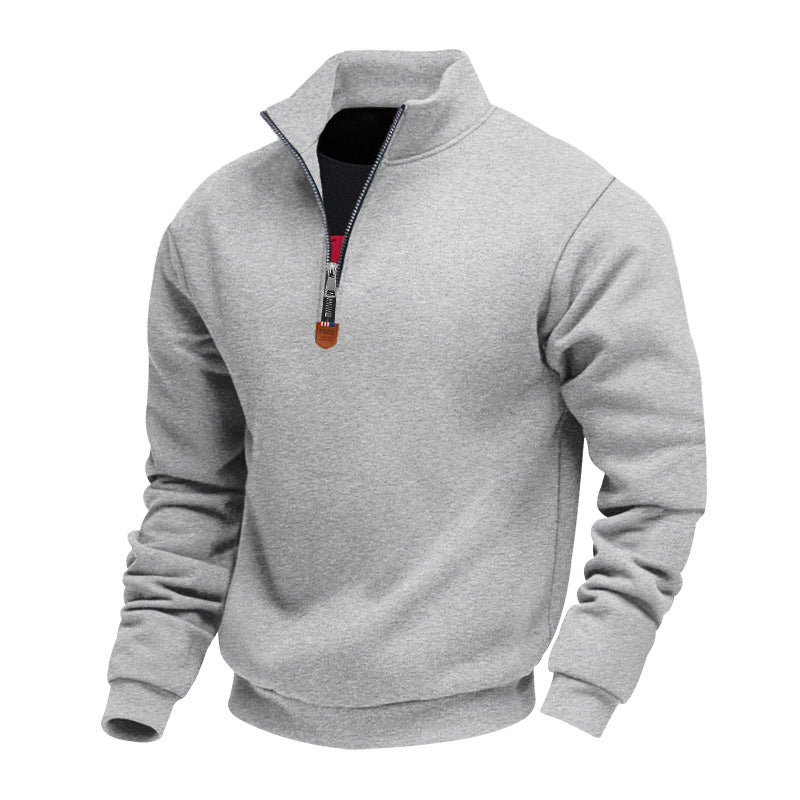 Pull pour homme sportif, demi-zip, col montant
