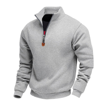 Pull pour homme sportif, demi-zip, col montant