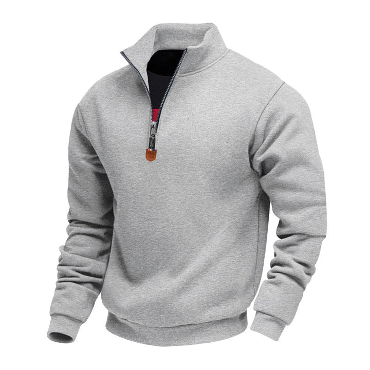 Pull pour homme sportif, demi-zip, col montant