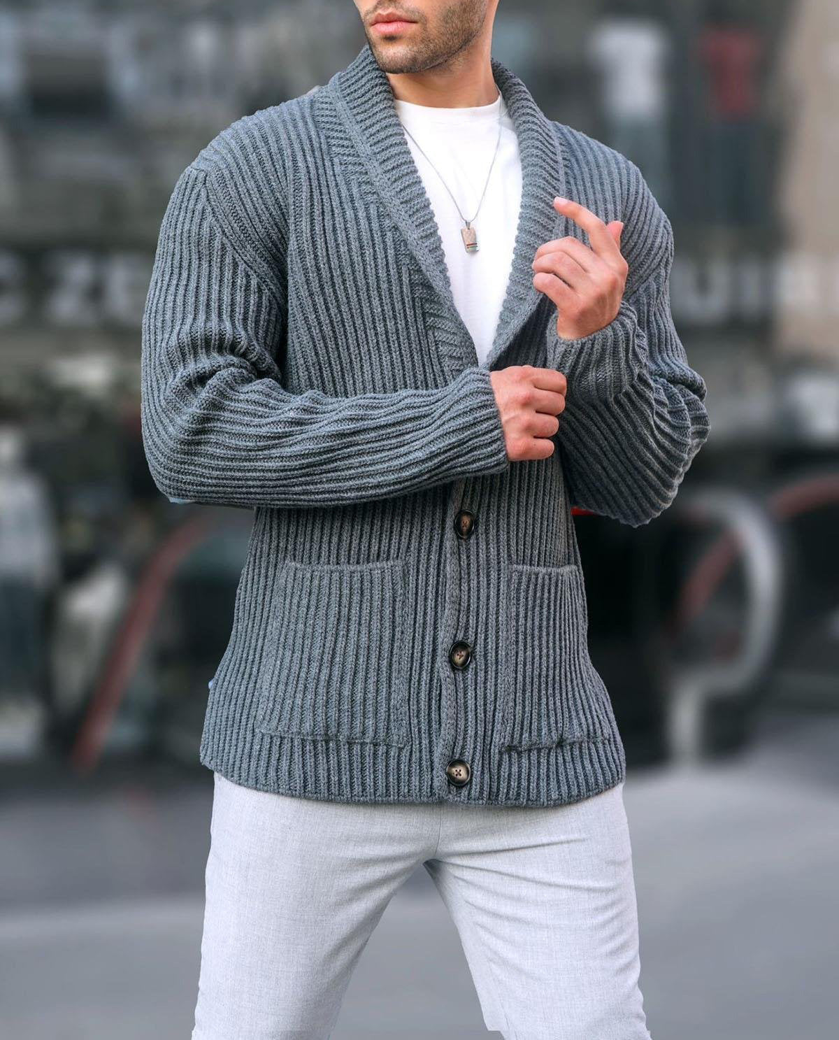 Hommes Pull Cardigan Design Moderne Boutons