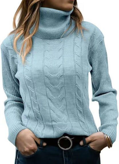 Pull tricoté col montant torsadé élégant pour femme
