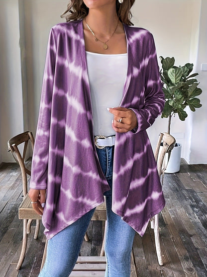 Long Cardigan Ouvert Devant Motif Tie-Dye Femme