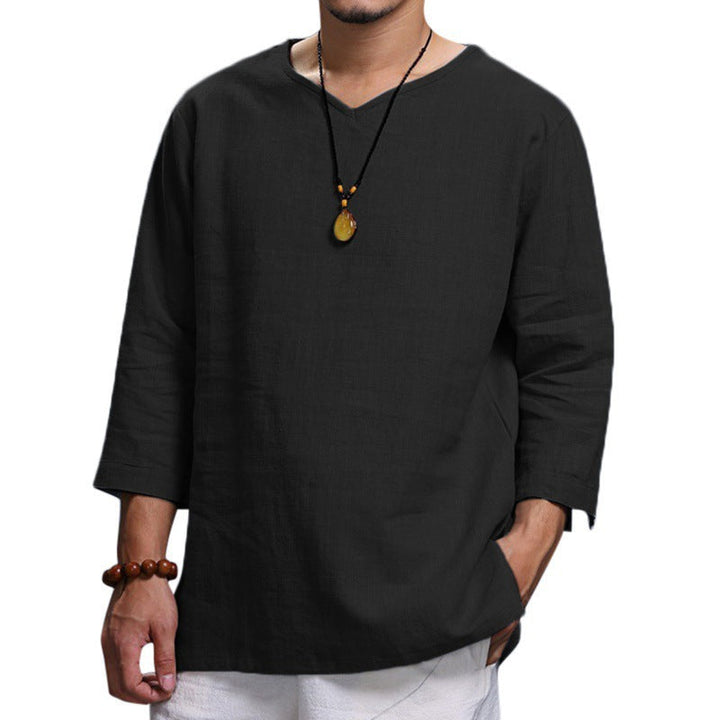 Chemise en lin homme, été, col en V, confortable