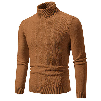 Pull-over homme col roulé tricot torsadé