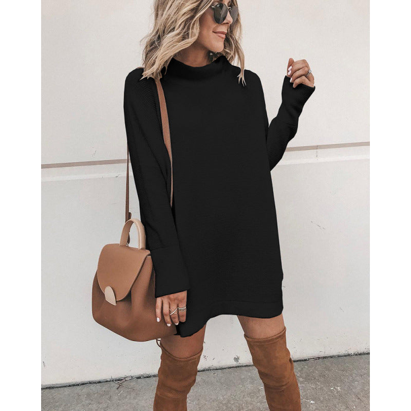 Robe Col Roulé Oversize Femme Manches Longues Confortable