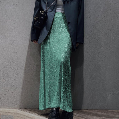 Robe longue pour femme scintillante élégante taille haute