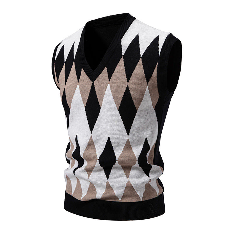 Gilet pull homme élégant sans manches à motif losanges