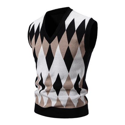 Gilet pull homme élégant sans manches à motif losanges