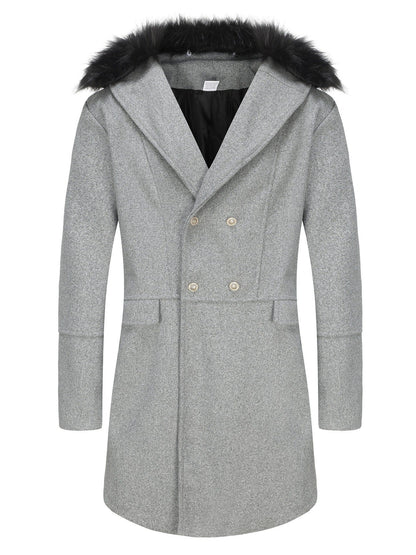 Veste en laine pour homme Design élégant Col en fausse fourrure