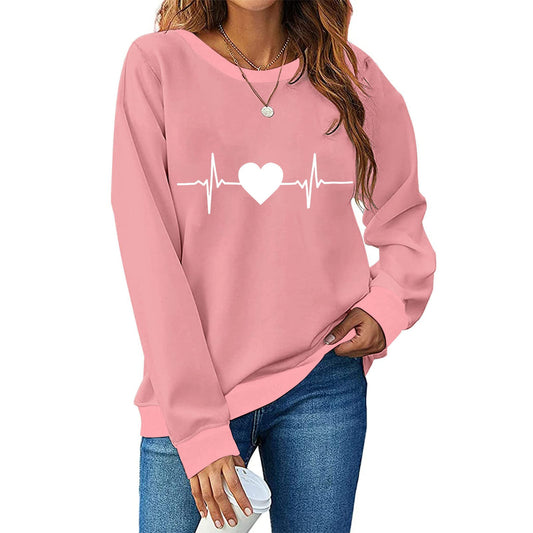 Damen Sweatshirt mit Trendy Herz-Print Frauen Oberteil - IdealeKleiden