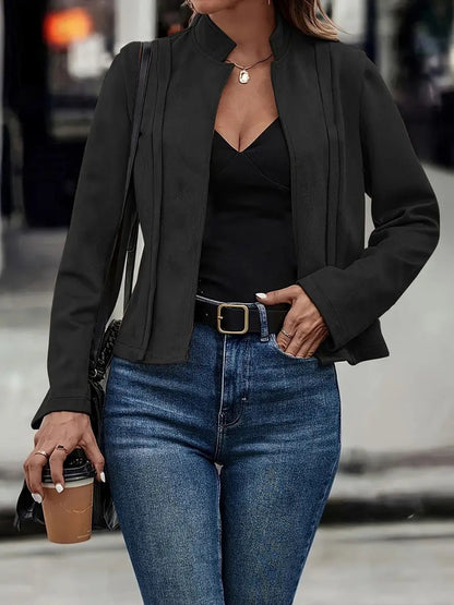 Veste courte élégante coupe slim mélange de laine col montant