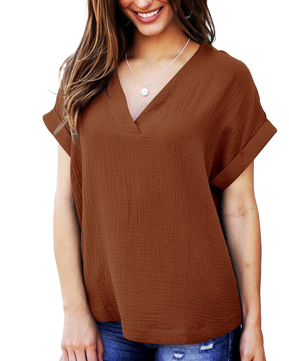 T-shirt femme décontracté col en V coupe ample