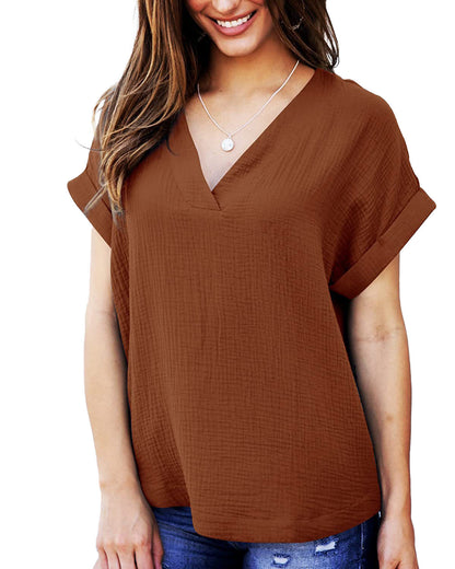 T-shirt femme décontracté col en V coupe ample