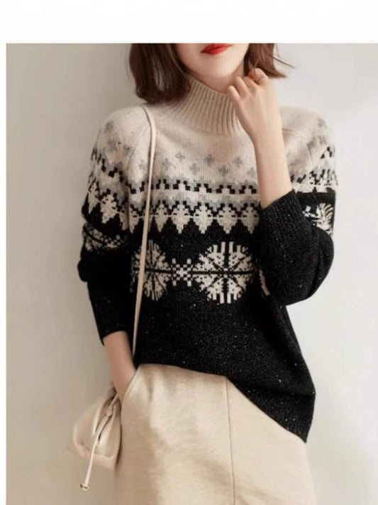 Damen Strickpullover Weich Kragen - IdealeKleiden