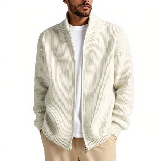 Herren Strickjacke Hochkragen Reißverschluss Praktisch - IdealeKleiden