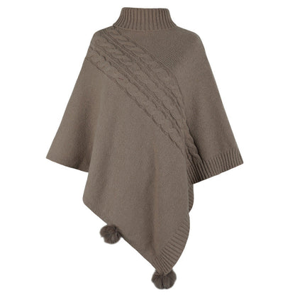 Poncho moderne en maille torsadée pour femme, col montant