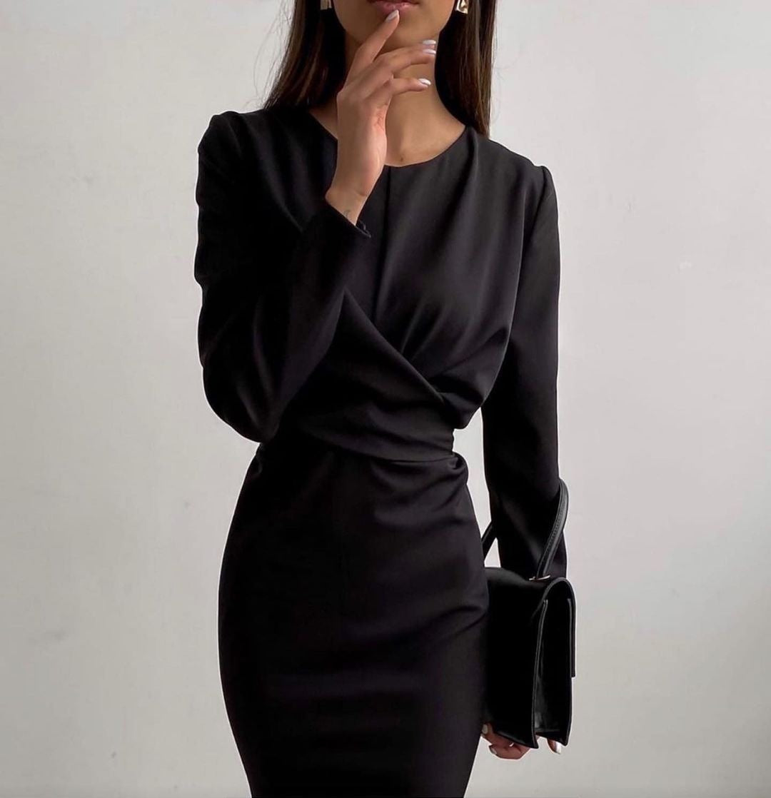 Damen Wickelkleid Elegant Langer Arm Fließender Schnitt - IdealeKleiden