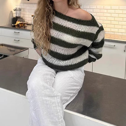 Pull pour femme à larges rayures et manches amples