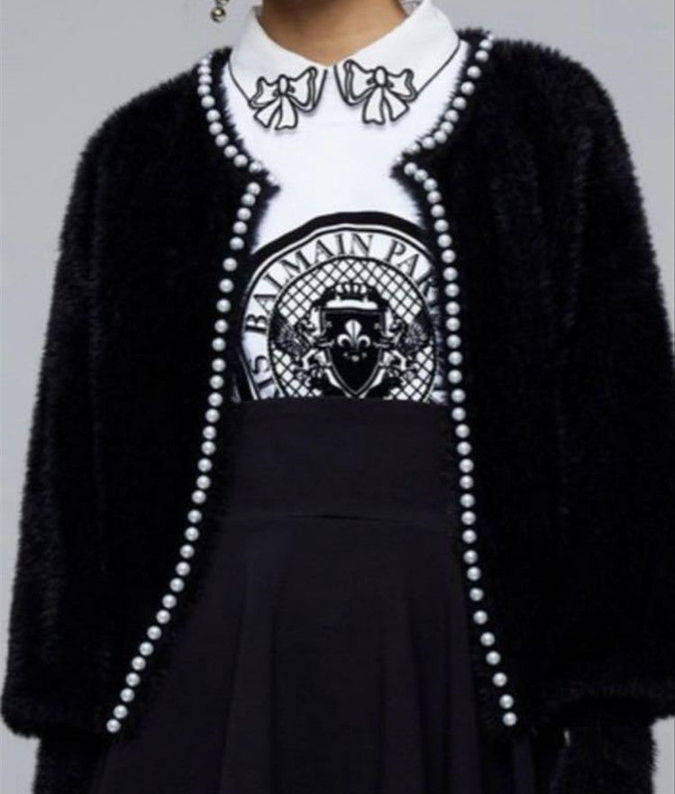 Cardigan ample et doux pour femme avec boutons en perles