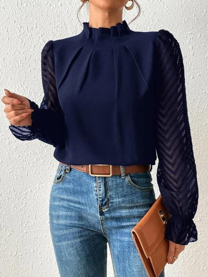 Chemisier élégant pour femme Col plissé Manches transparentes