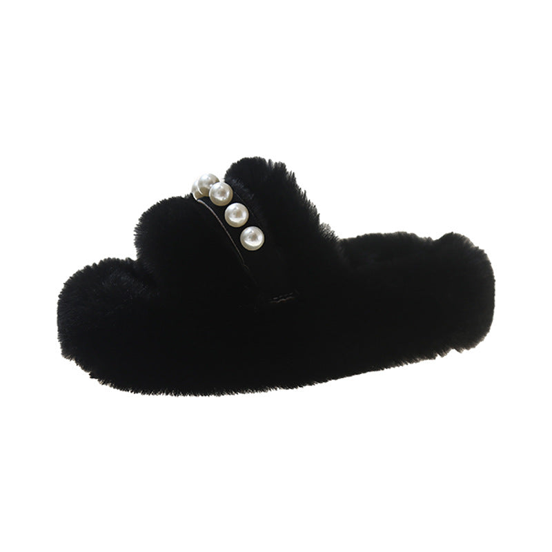 Chaussons douillets pour femmes en peluche avec décor de perles