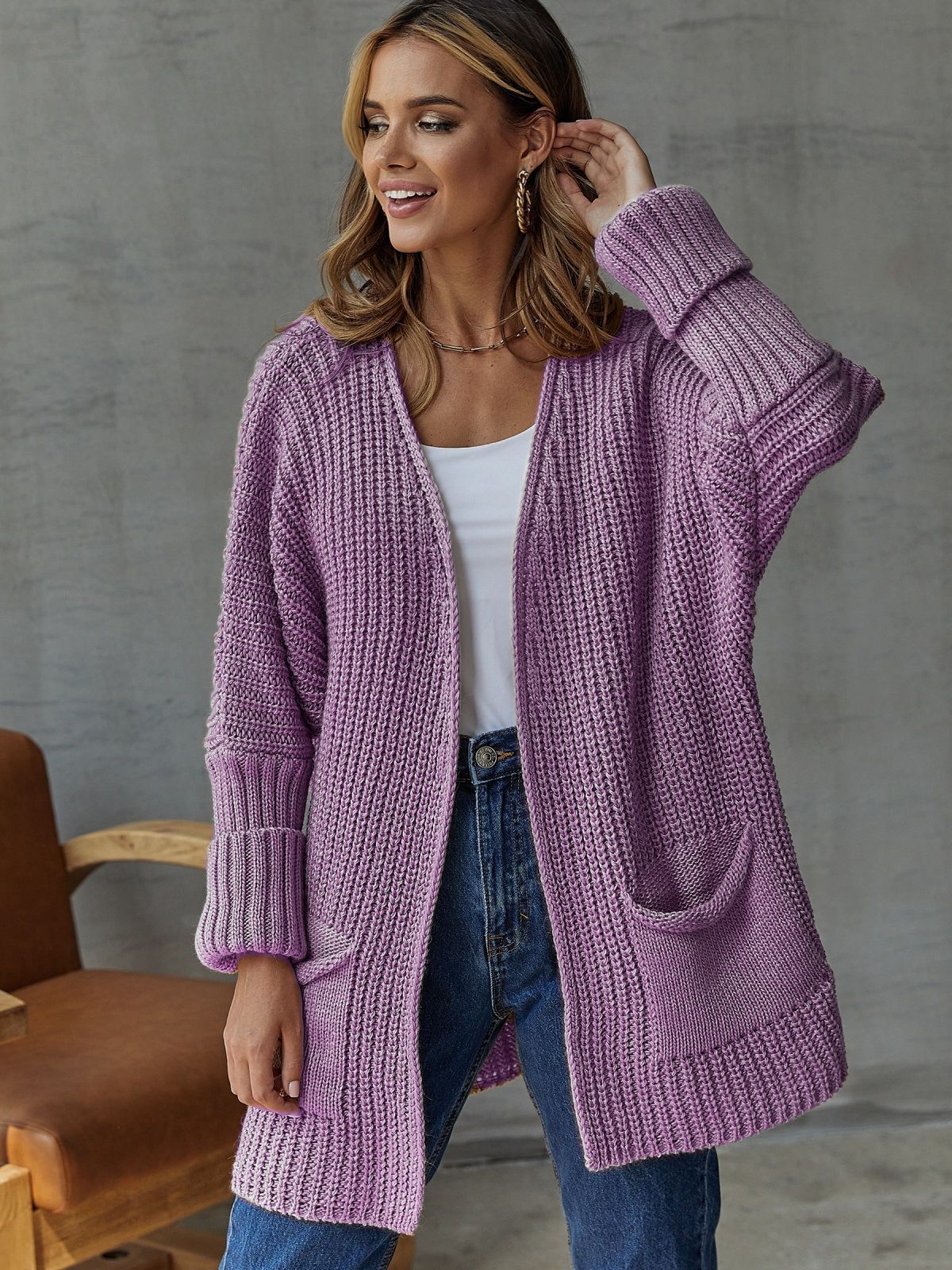 Gilet oversize en maille avec col en V et poches