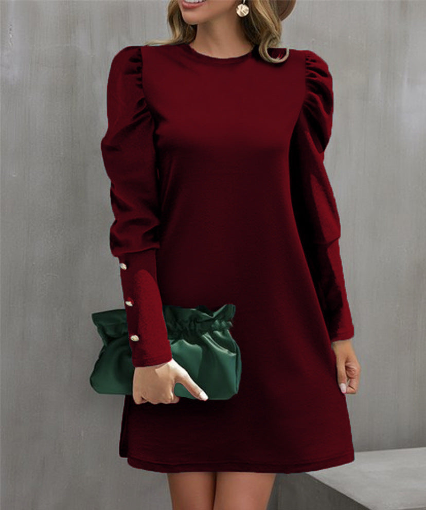 Robe courte Femme Col Rond Manches Bouffantes Élégante