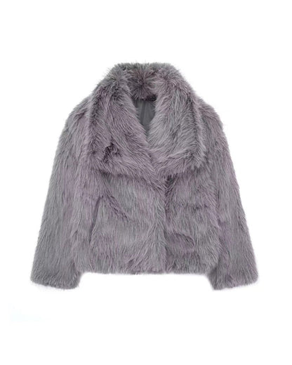 Veste en peluche douce Coupe courte Grand revers