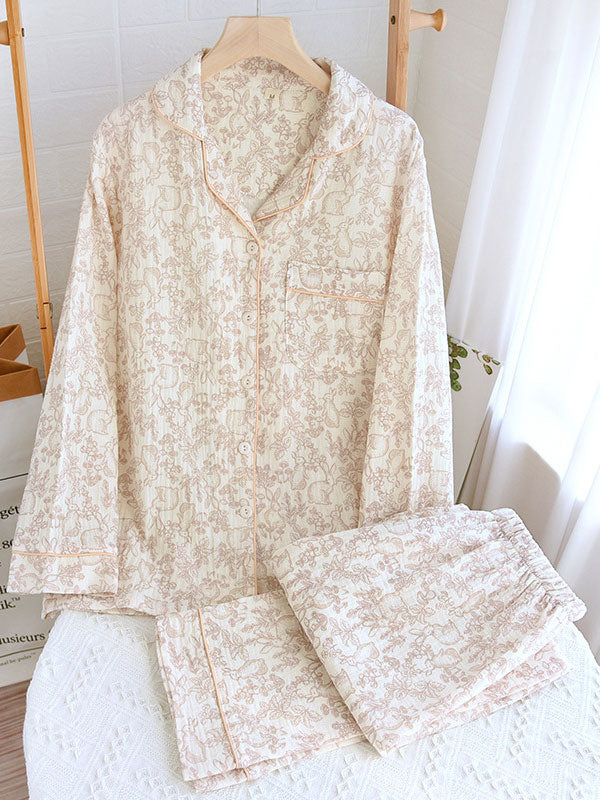 Ensemble de pyjama pour femme à motif floral avec chemise boutonnée