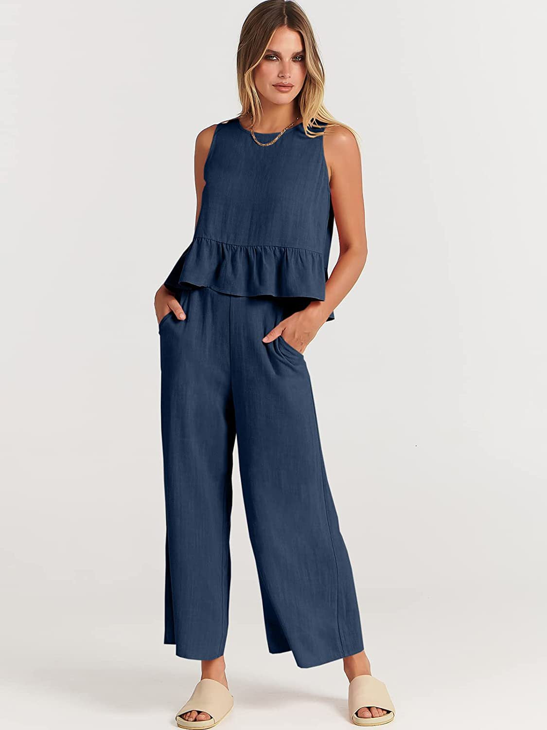 Ensemble deux pièces femme élégant avec détails à volants