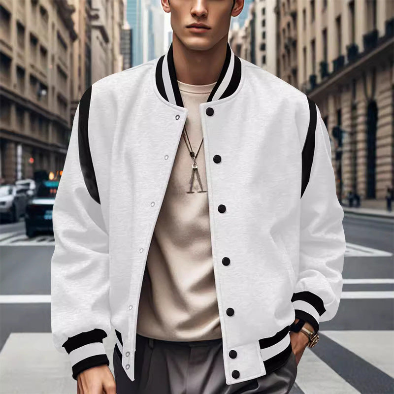 Blouson universitaire rétro sportif pour hommes à manches contrastées