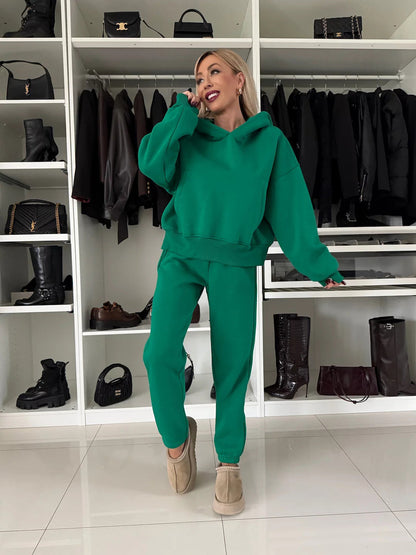 Ensemble de survêtement femme, sweat à capuche et pantalon de jogging en polaire douce