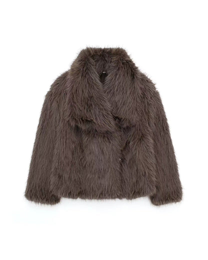 Veste en peluche douce Coupe courte Grand revers