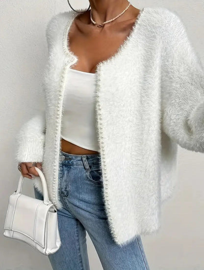 Cardigan ample et doux pour femme avec boutons en perles
