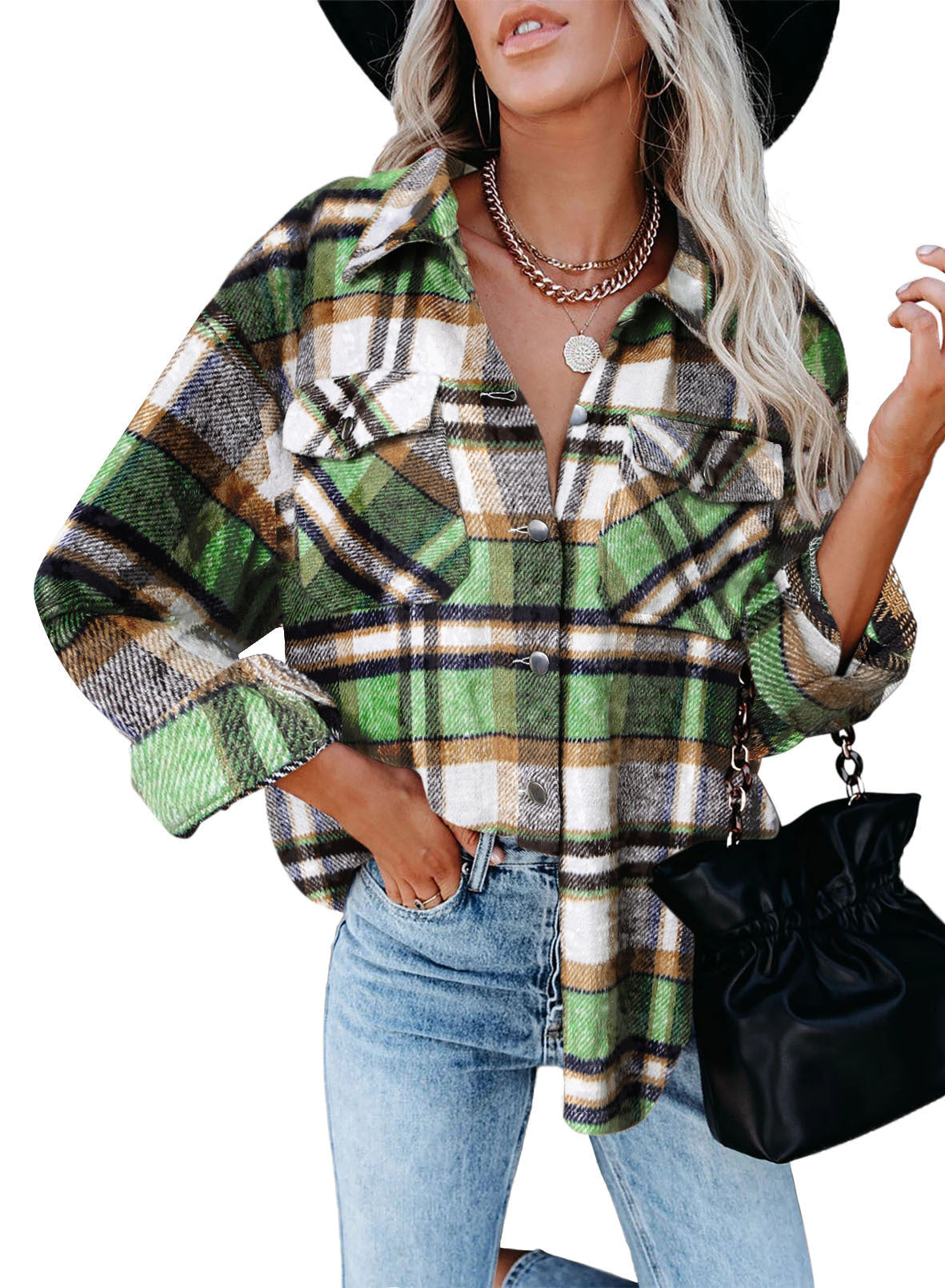Blazer en flanelle à carreaux pour femme Doux et confortable