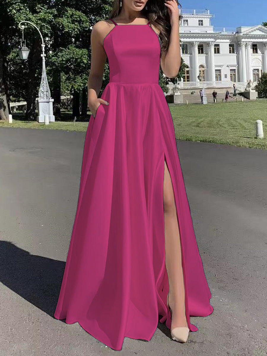 Robe de soirée élégante pour femme, longues bretelles fines