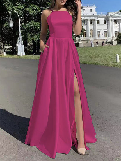 Robe de soirée élégante pour femme, longues bretelles fines